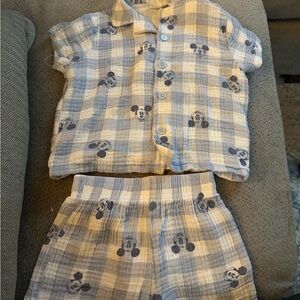 Disney Kids Plaid Pajama Set - Blue and White